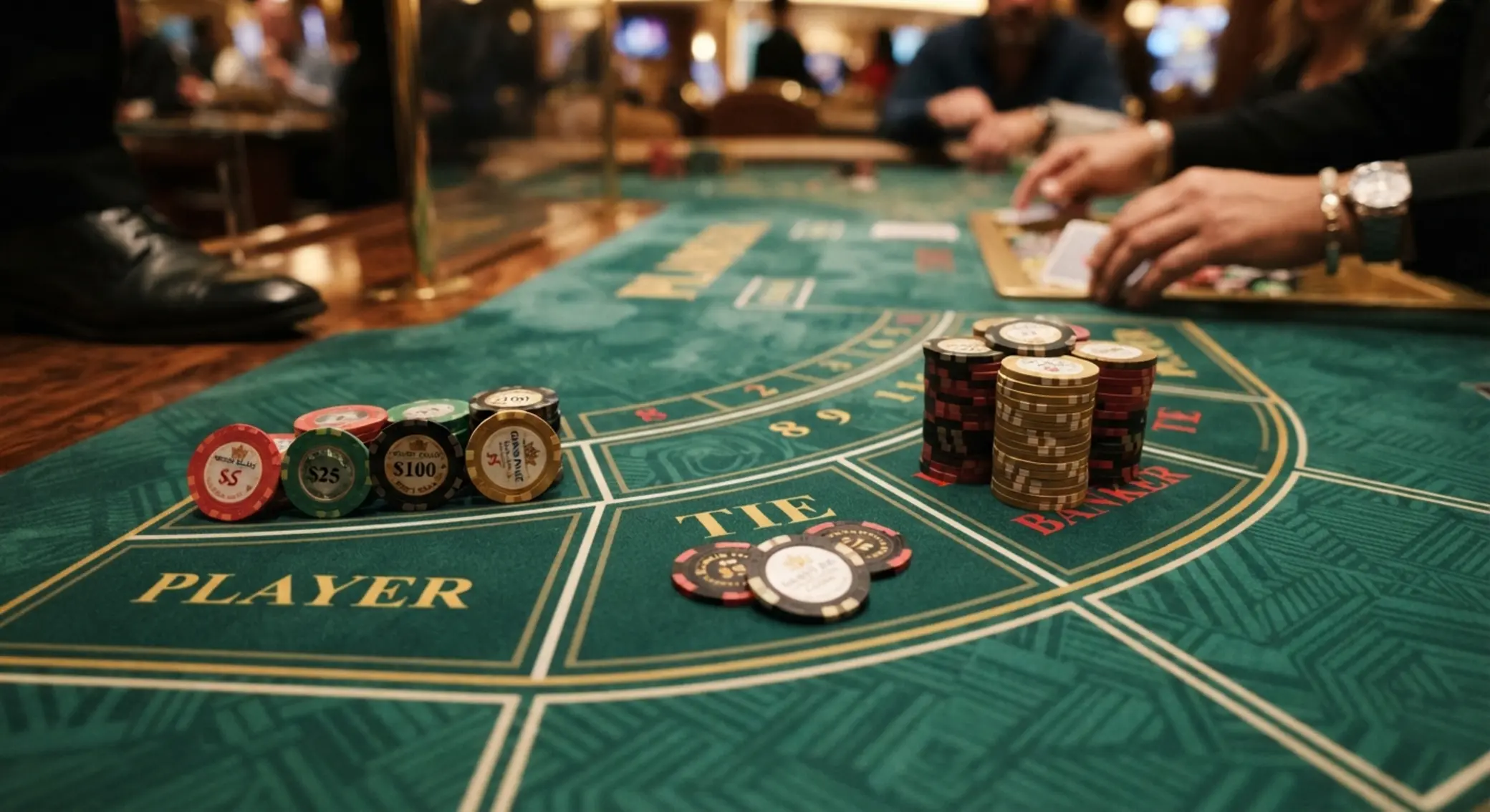 Baccarat fogadási mezők zsetonokkal közelről