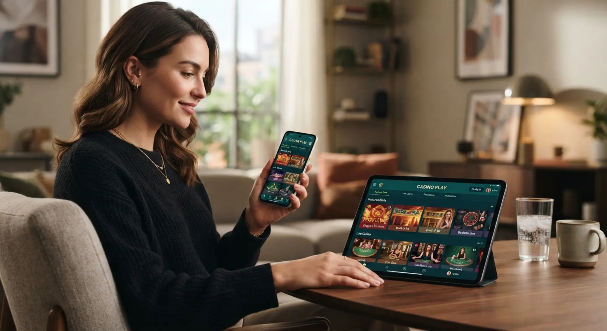 Mobiltelefonon és tableten futó online kaszinó felület