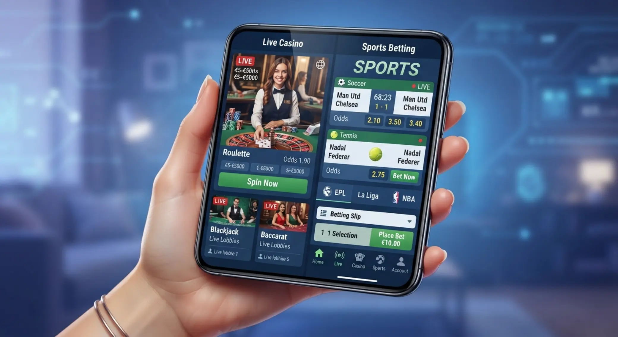 Mobiltelefonon futó kaszinó és sportfogadás felület