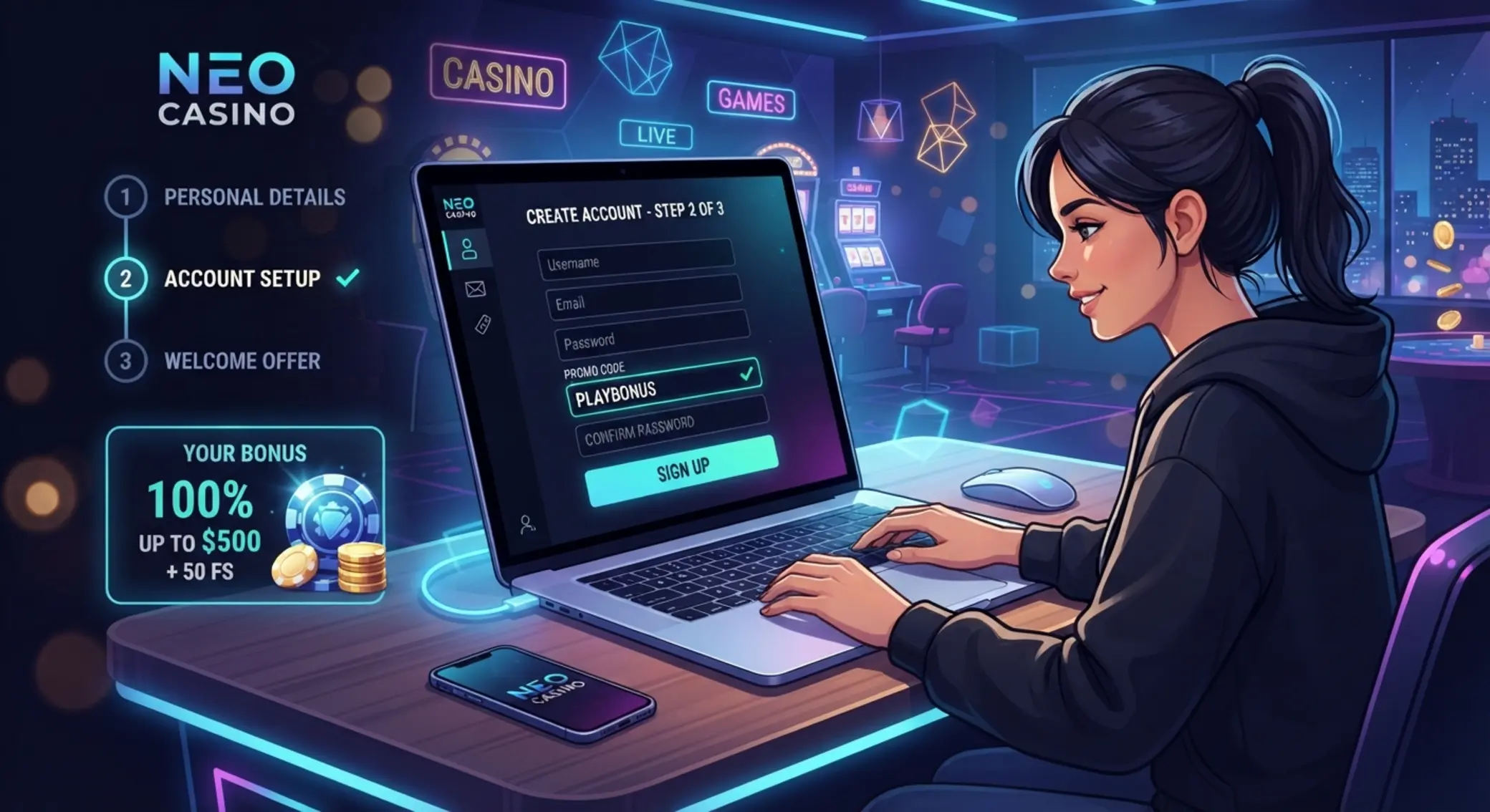Játékos promóciós kódot ír be egy online űrlapba
